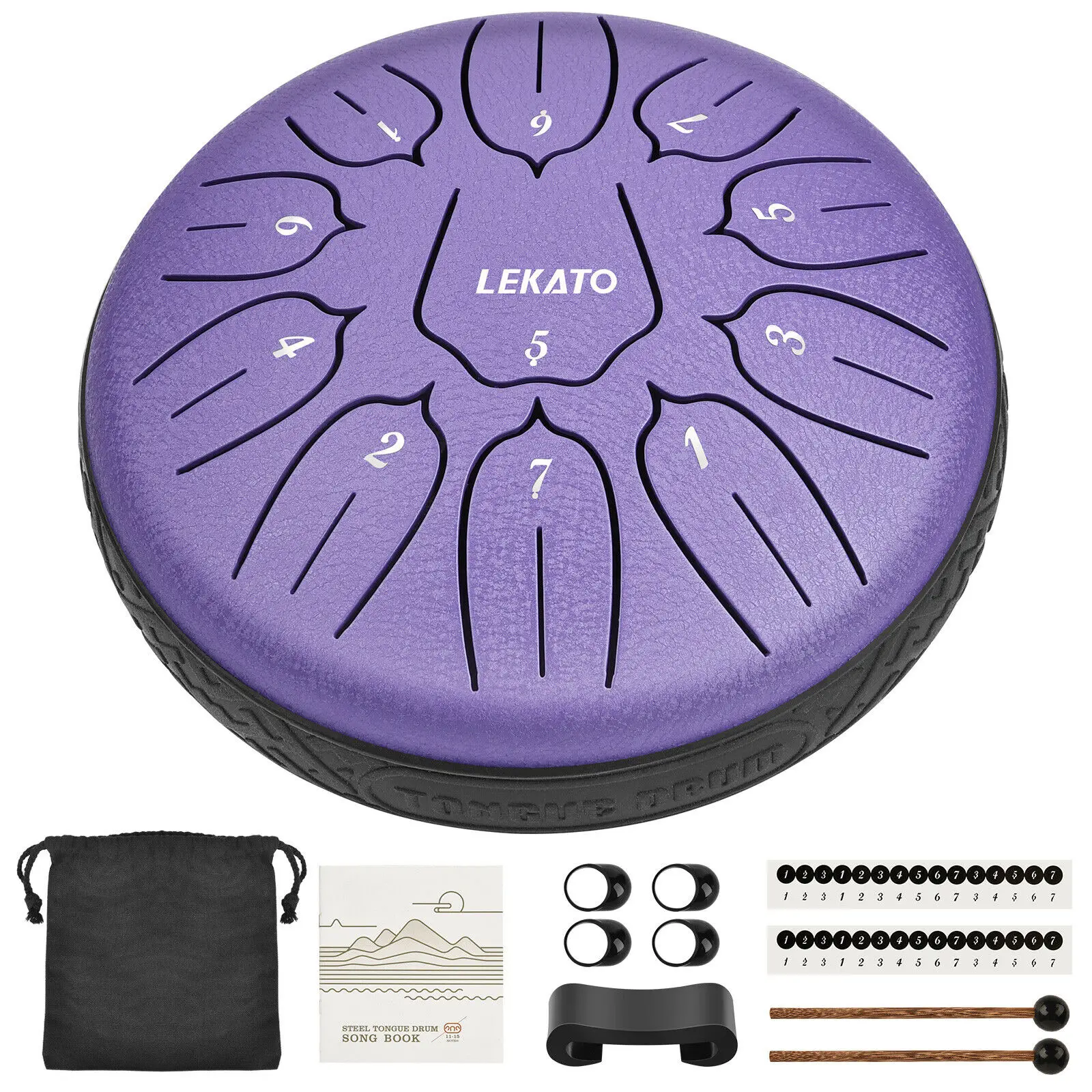 LEKATO 6\'\' Tongue Drum 11 Notes D Tune Handpan Percussion Musical Instrument Accessories Drum Pad Tank Sticks Carrying Bag