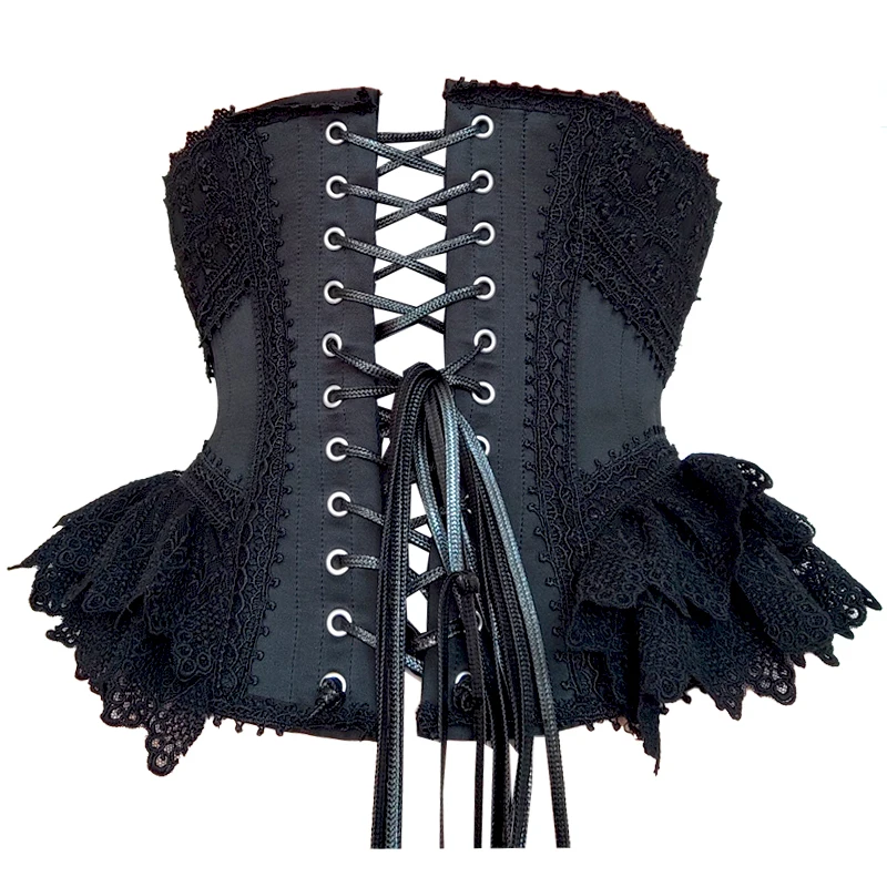 Annzley Lolita Black Gothic Ruffle Lace Korset Postpartum Corset For Women Waist Traniner For Women