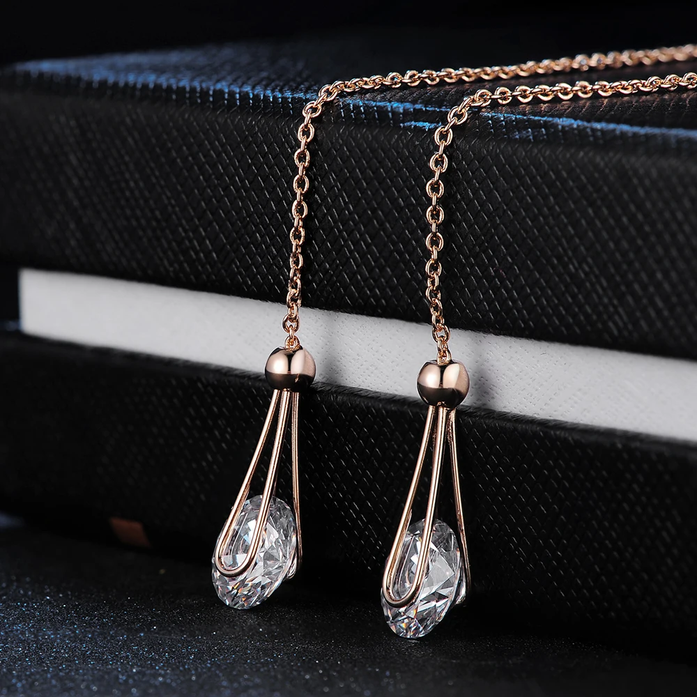 2 Carat AAA+Cubic Zirconia Drop/Dangle Line Earrings Rose Gold Color Silver Color Long Chain Ear Jewelry For Women E684