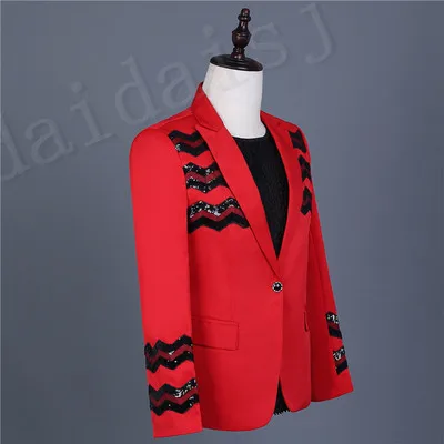 Freeship mens red wave black sequined jacket club/stage performance/studio suit/asia size