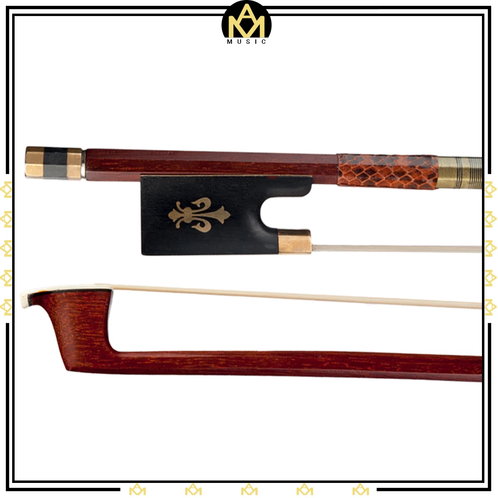 

Master Pernambuco Violin Bow 4/4 Fiddle Bow White Horsehair Ebony Frog W/ Fleur-de-lis Inlay Snake Skin Grip