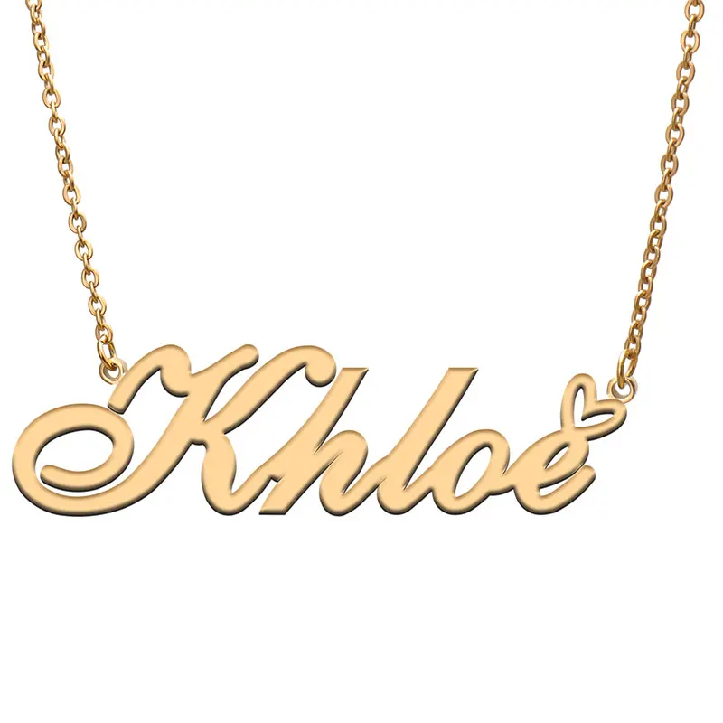 Khloe with Love Heart Name Necklace for Women Stainless Steel Jewelry Nameplate Pendant Femme Mother Child Girls Gift