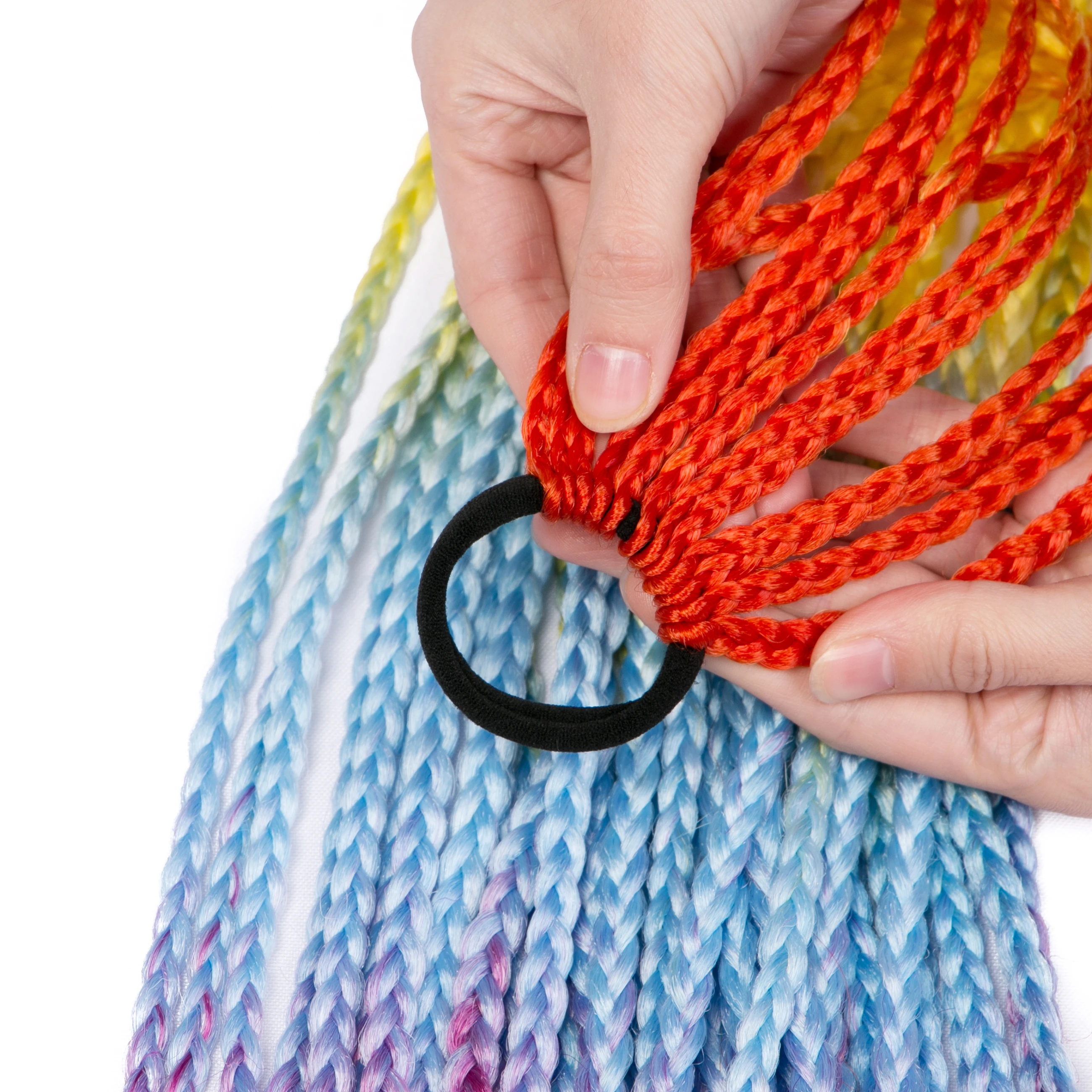 Parrucchino sintetico per estensione coda di cavallo con elastico anello per capelli Chignon 24 pollici intrecciato coda di cavallo per bambini donne arcobaleno