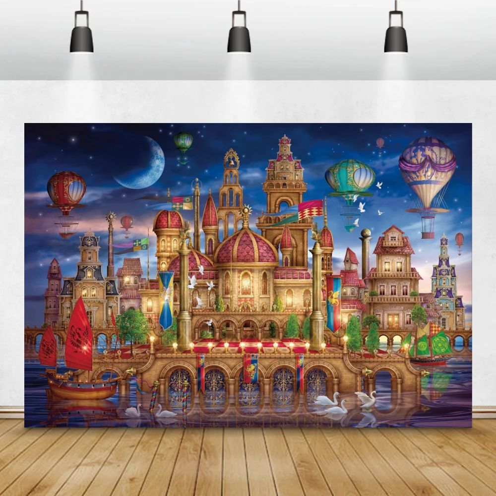 Fairytale Castle Night Scene Photography Contexto, Princesa Retrato, Baby Shower, Aniversário Photocall Cartaz, Família Photo Background