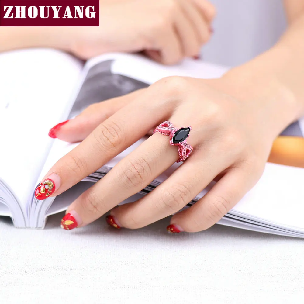 New Design Marquise-cut Cubic Zirconia PinkGold Color/ BlueGold Color Fashion Jewelry Ring For Women DD038 DD039 DD040