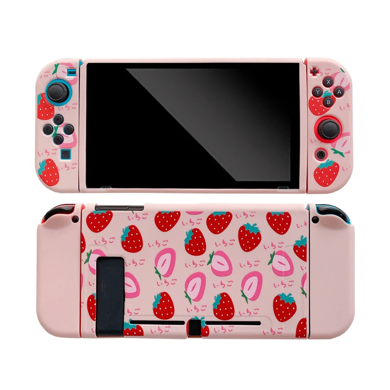 Morango concha protetora para nintendo switch, tpu macio capa de console ns game box para nintendo switch acessórios