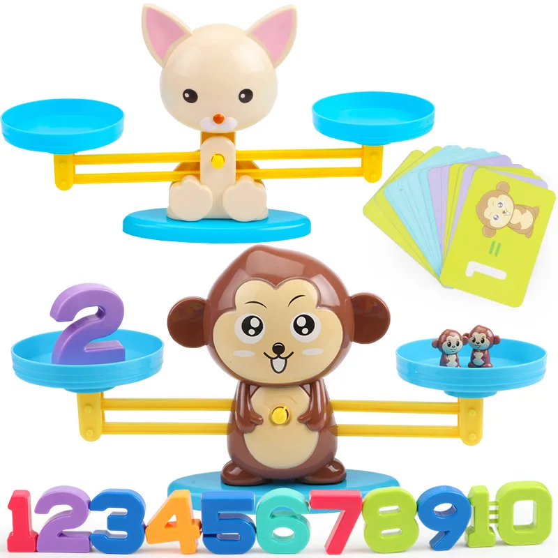 Jogo tabuleiro de matemática, macaco e gato, balança digital, brinquedos educacionais para crianças, aprendizagem, adicionar subtrair, brinquedos de matemática