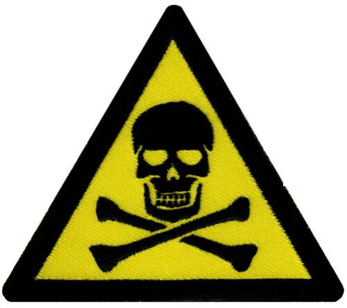 Hot! POISON SKULL DANGER WARNING PATCH embroidered iron-on applique YELLOW SIGN new (≈ 7.7-6.6 cm )