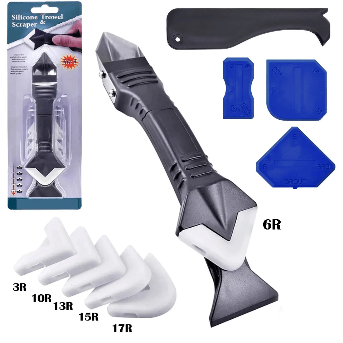 

11 pieces of caulking blister 3 in 1 metal scraper scraper joint sealing window kitchen bathroom sink tile