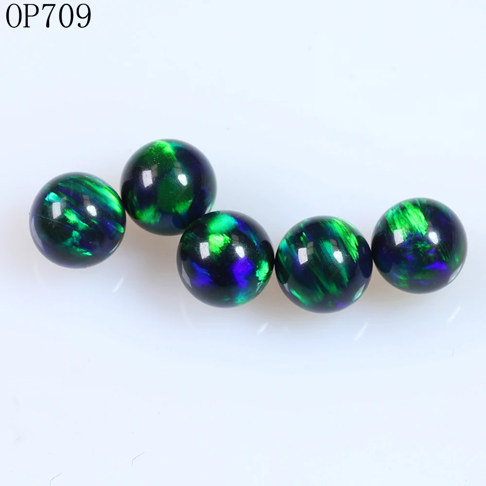 

Green Black Balls Glass Heat Jewelry Accessory 5 Pieces OP709 Synthetic Gilson Opal Beads