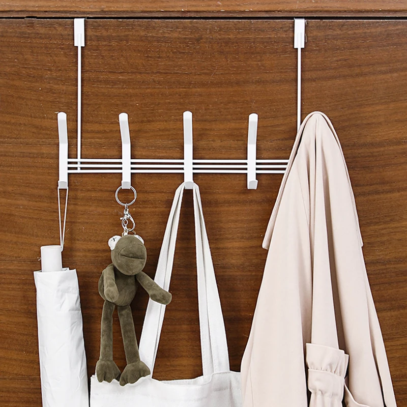 

Punch-Free Iron Art Hooks Hanger Back Door Rack Wall Row Household Nailless Practical Space Efficient Storage Type Clothes 5Hook