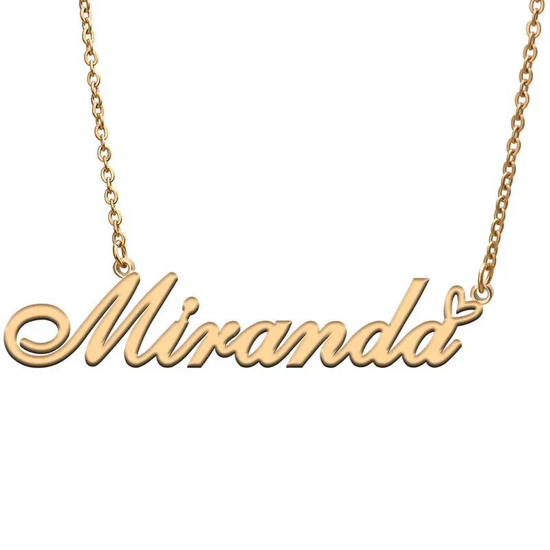 Miranda Name with Heart Necklace for Women Stainless Steel Jewelry Nameplate Pendant Femme Mother Child Girls Gift