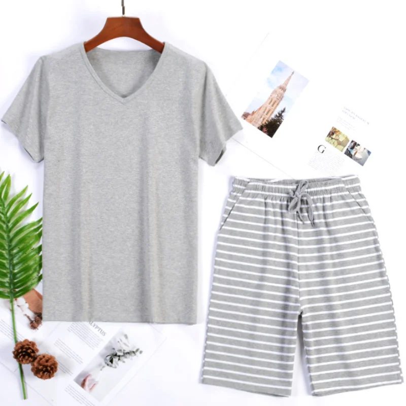 Conjunto de pijamas de algodón 95% para hombre, pantalones cortos de verano, traje de dos piezas, ropa de dormir, pantalones cortos de manga, 4xl