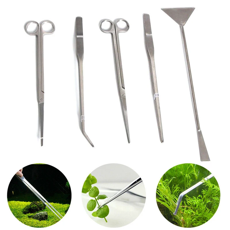 1/2/3/4/5pcs Aquarium Tank Tool Kit Aquascaping Fish Tank Aquatic Plants Long Tweezers Scissors Stainless Steel Tool Pet Product