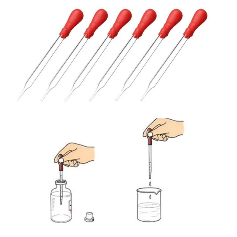 5Pcs/Pack 10ml Glass Pipette Medicine Laboratory Dropper Red Rubber Head Pipet Transparent Dropper Color School Lab Supplies