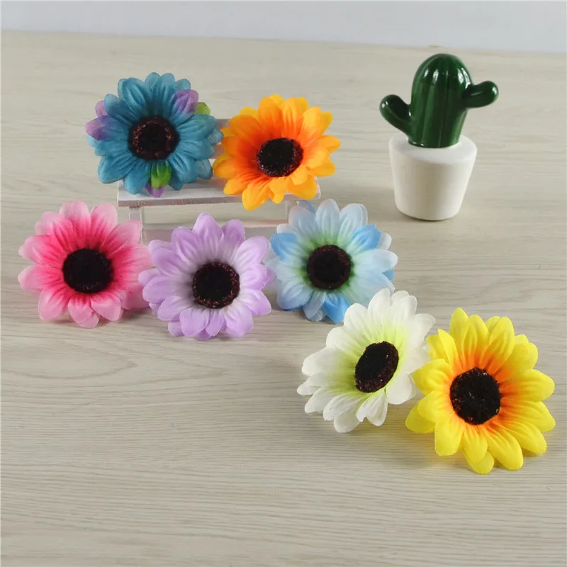 10PCS 6COLORS 6.5CM sunflower head artificial simulation silk fabric flower diy home decoration ronde flower accessory