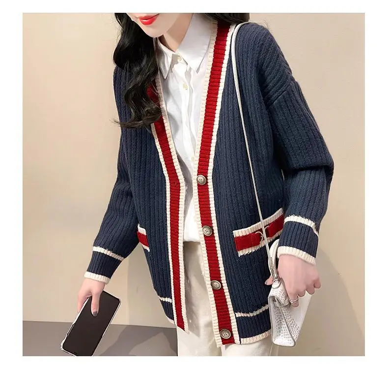 Sweater Jacket Women\'s Autumn And Winter Clothing 2023 New Loose Korean Style Western Knitted Cardigan Sweater All-match