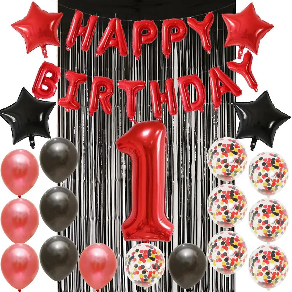 30'' Number 1 2 3 red Balloons black red latex balloons 1*3M Rain curtain Happy Birthday letter balloon Party Decoration Supplie