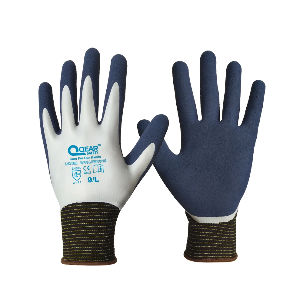 QearSafety-guantes de trabajo para jardín, completamente recubiertos de látex, completamente sucios/Barro/a prueba de agua, látex arenoso de palma