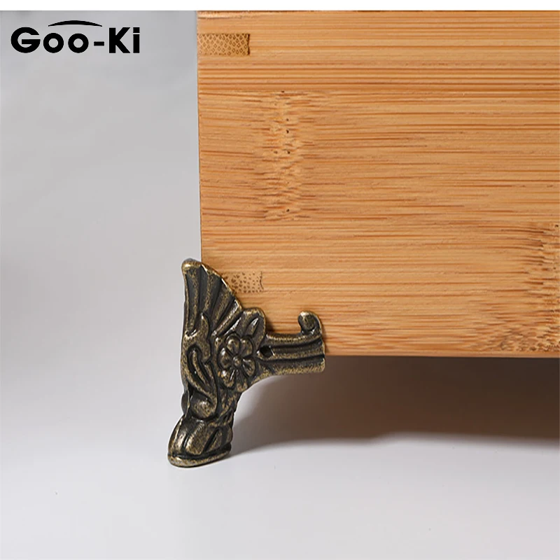 4 PCS G00-Ki Antique Wood Box Feet Leg Corner Protector Triangle Rattan Carved Decorative Bracket For Furniture Hardware