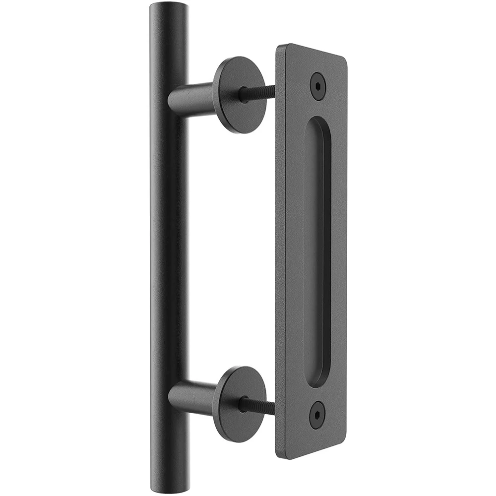 12'' Barn Door Handle Pull Flush Recessed Handle Set Carbon/Stainless Steel Hardware for Sliding Wood Door Interior Door