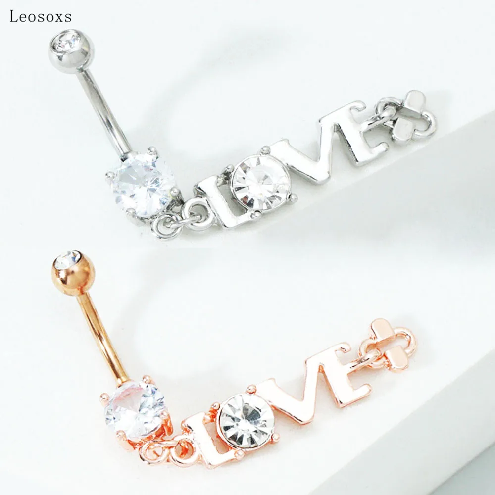 Leosoxs 1pcs New LOVE Letter Zircon Belly Button Ring Drill Bit Belly Button Piercing Jewelry