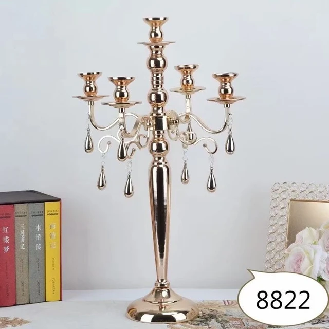 

10pcs ) Luxury metal gold candle stick holder decorative 5 arms tall candelabra for wedding table centerpieces qq531