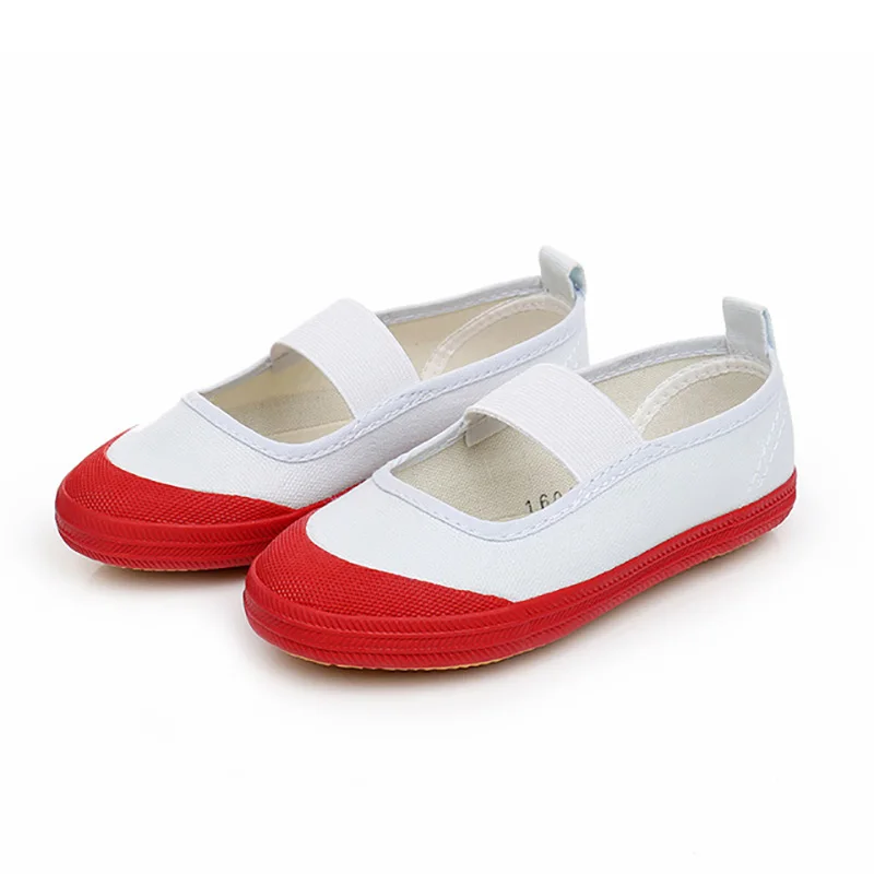 USHINE-zapatos de gimnasia de lona para niños y adultos, banda elástica de boca baja, color blanco