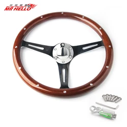 Universal 380mm 15 Inch Classic Wood Steering Wheel With Rivet Wooden Racing Car Steering Wheel