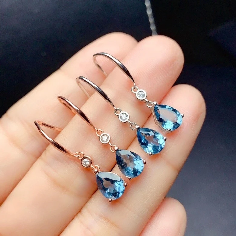 

KJJEAXCMY fine jewelry 925 sterling silver inlaid natural London Blue Topaz women's elegant and exquisite drop gem Earrings supp