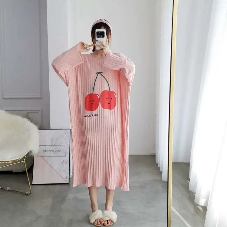 5XL Nightdrress Spring New Women New Arrival Robe Pit Bar Nightgown Sweet Cartoon Sleepshirts Long-sleeve Nightie Sleepwear