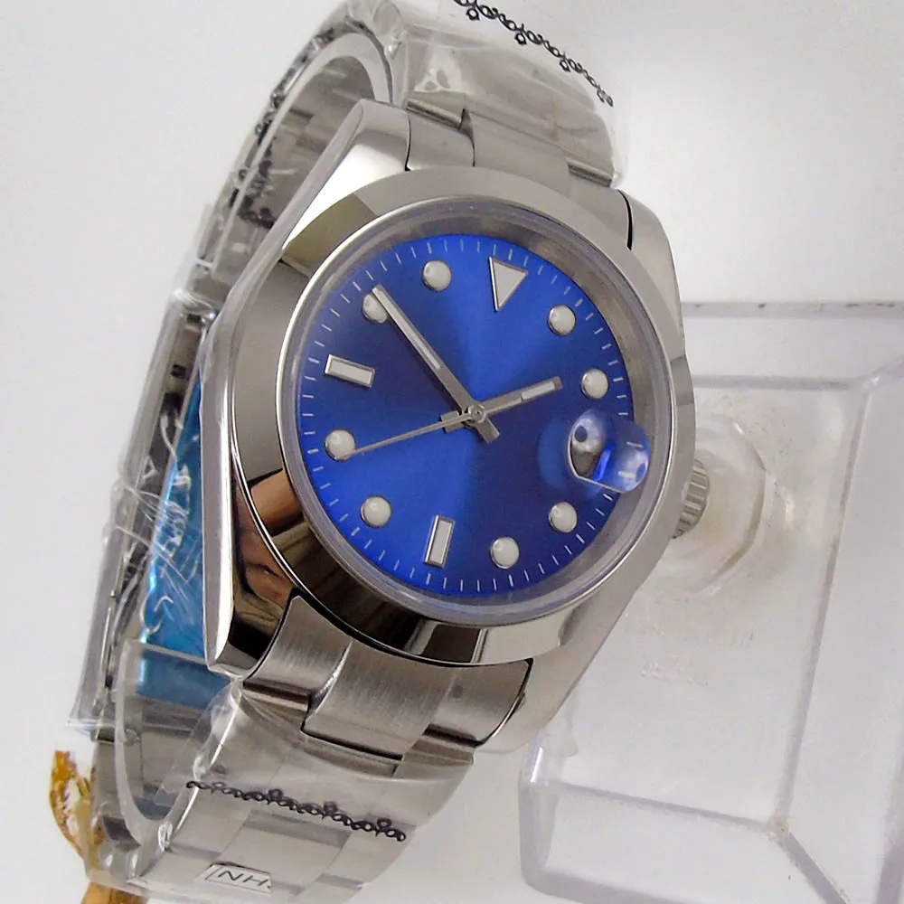 

36MM Blue Sterile Dial Sapphire Glass Date 21 Jewels MIYOTA 8215 Polished Bezel Automatic Men's Wristwatch