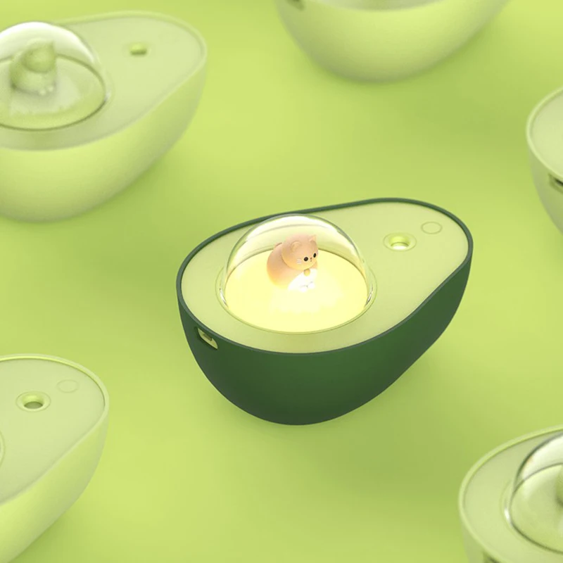 เครื่องเพิ่มความชื้นอะโวคาโดแบบไร้สาย USB Essential อัลตราโซนิกเครื่องสเปรย์น้ำมันเครื่องพ่นไอน้ำขนาดพกพาในบ้านพร้อมไฟไฟ LED กลางคืน