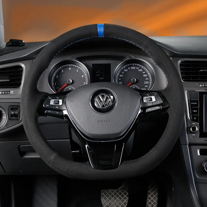 For VOLKSWAGEN golf 7/ rline gti DIY Custom hand sewn leather suede steering wheel cover