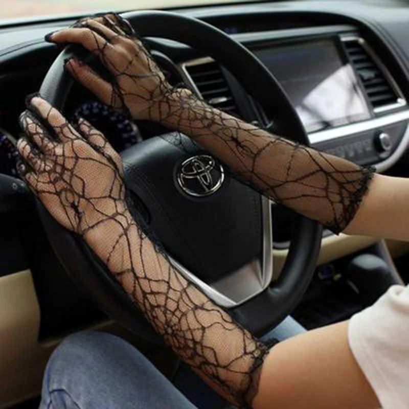 Halloween Sexy spiderweb Thin Long Full Finger Lace Gloves Summer Women Elastic Hollow Punk Mesh Sunscreen Driving Gloves K47