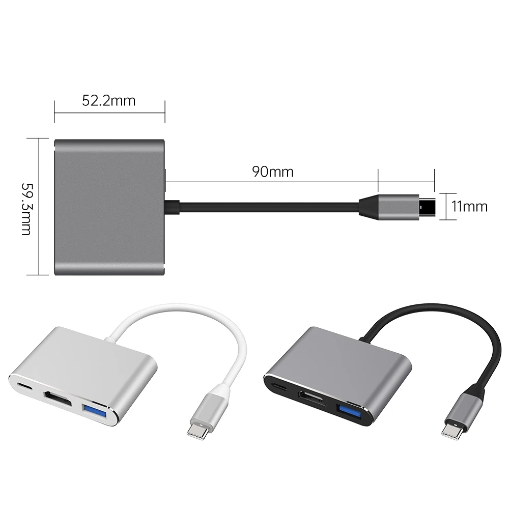 Usb c HDMI-compatible de aluminio Usbc a HDMI-adaptador convertidor 3,1 tipo c a USB 3,0/adaptador tipo C HUB tipo C