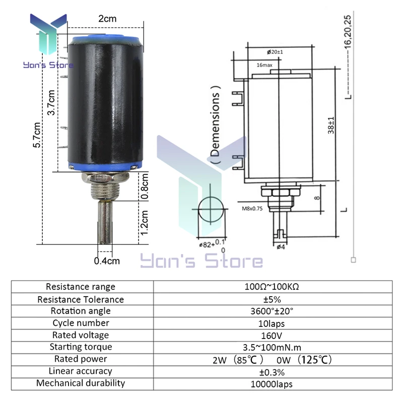 WXD3-13-2W 10K ohm Multiturn Wirewound Potentiometer Adjustable Resistor