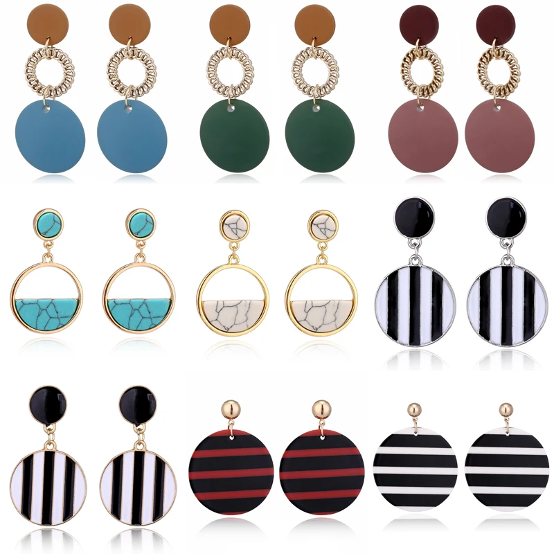 YAOLOGE 2021 New Round Acrylic Drop Earrings For Women Vintage Statement Earrings Gift Festival Party Fashion Jewelry Wholesale