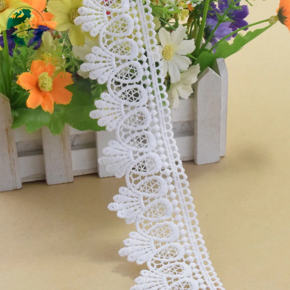 4.5cm White Polyester Lace Embroidery French Ribbon Fabric Guipure Diy Trims Warp Knitting Sewing Accessories Doll Dress#4276