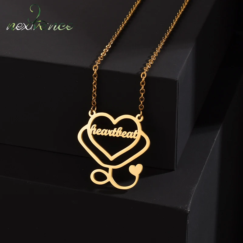 Nextvance Fashion Custom Name Necklace Stainless Steel Stethoscope Pendant Women's Neck Chain Date Wedding Jewelry Gift