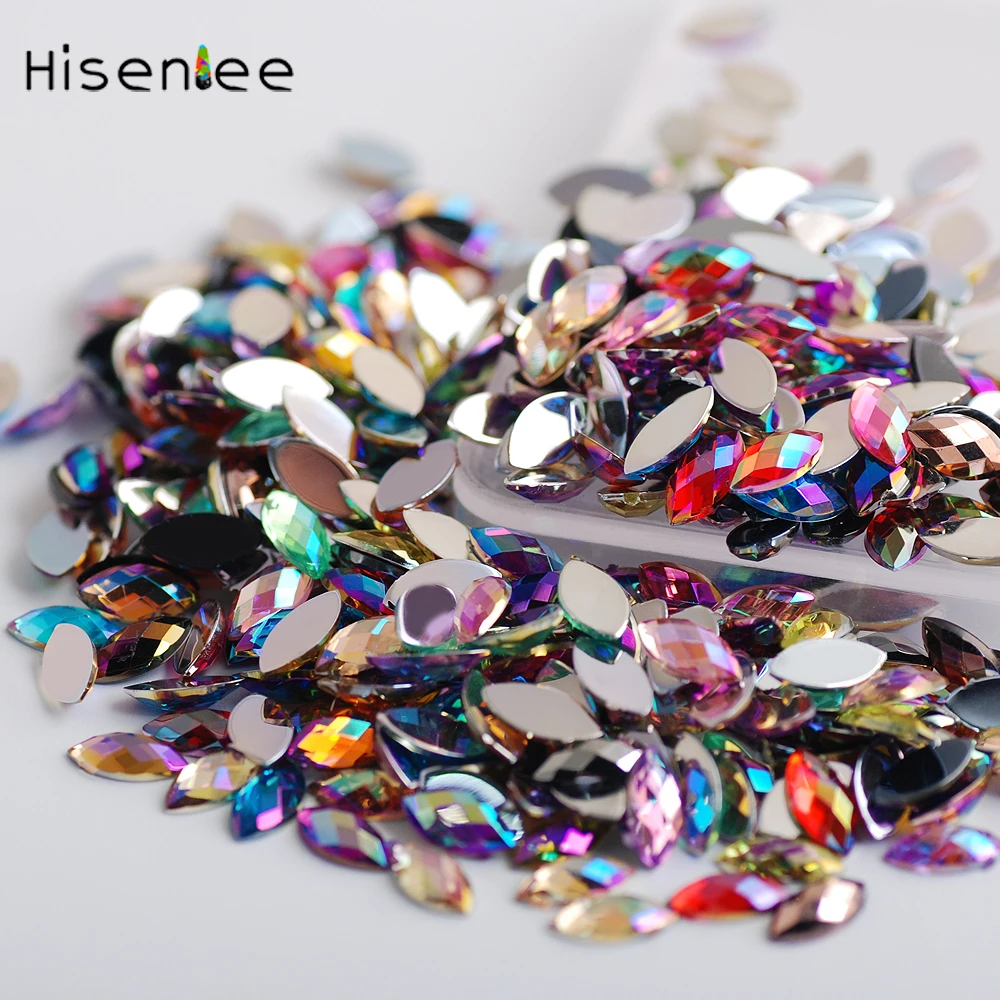 100Pcs Crystal Acrylic Horse eye Shape Rhinestone AB Color 3D Nail Art Flat Back Marquise Earth Facet Decorative Strass