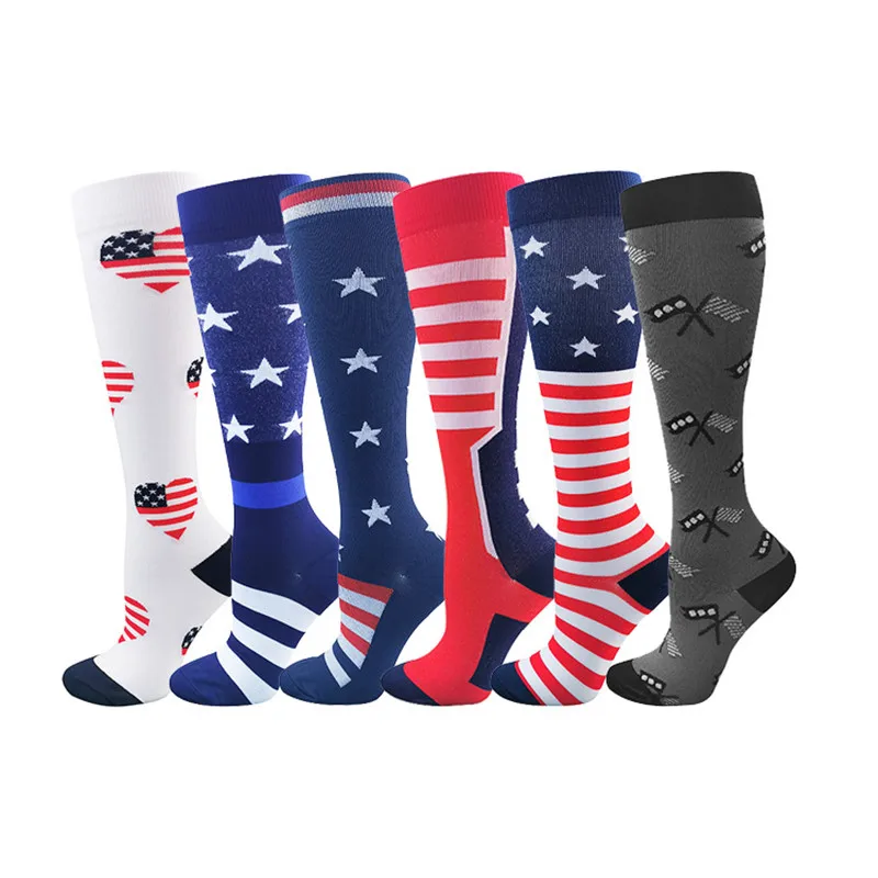 Men Women American Flag Compression Sport Socks For Unisex Athlete Running Cycling Football Basketball Ski Boost Stamina Socks