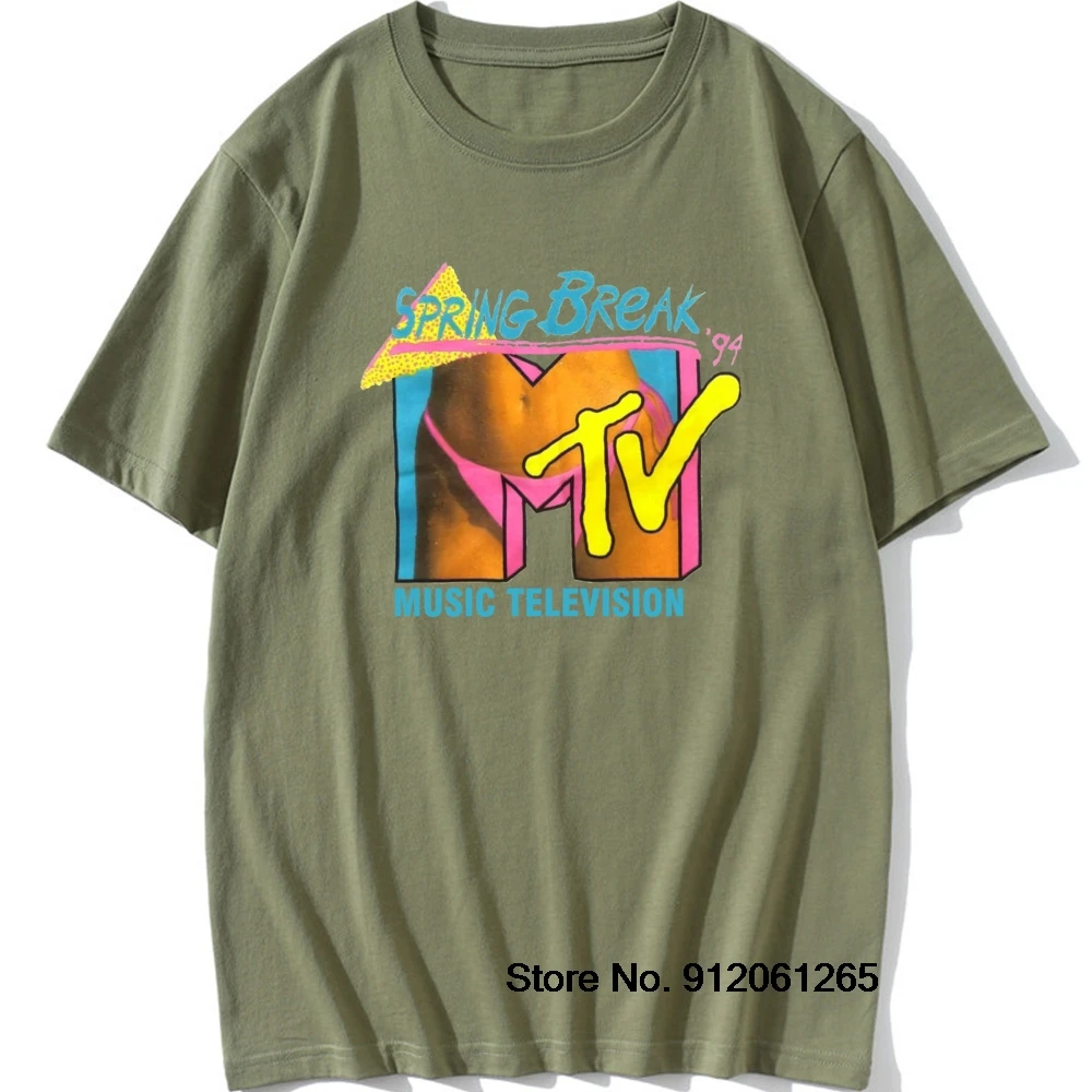 MTV Music Logo Retro T Shirt Spring Break 94 Mens Throwback Rock Hip Hop TV Show T-Shirts Cotton Funny O Neck Summer Tops Tees