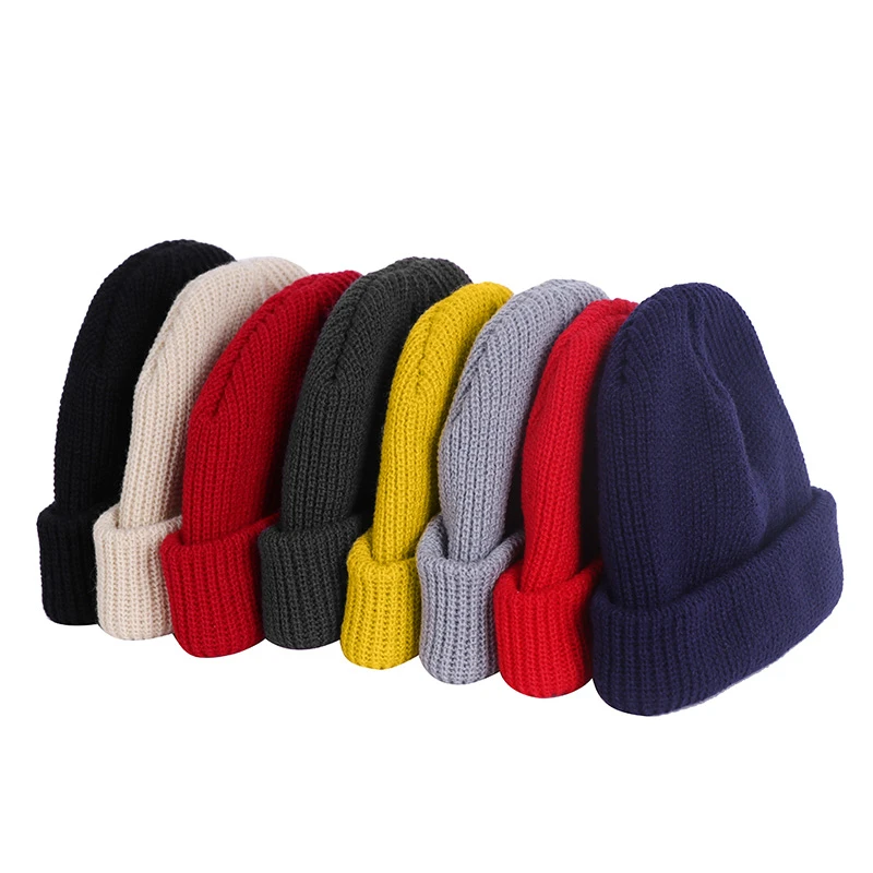 Unisex Winter Warm Men\'s knitted Skullcap Casual Cuff Brimless Hip Hop Hat Short Melon Ribbed Ski Fisherman Docker Beanie Hats