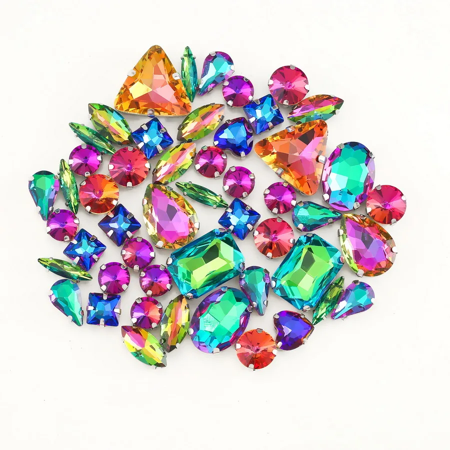 Silberne Krallenfassungen, 50 Stück/Beutel, verschiedene Formen, Jelly Candy Weiß, Glaskristall zum Aufnähen, Strass für Hochzeitskleider, Schuhe, Taschen, DIY – Detail 8