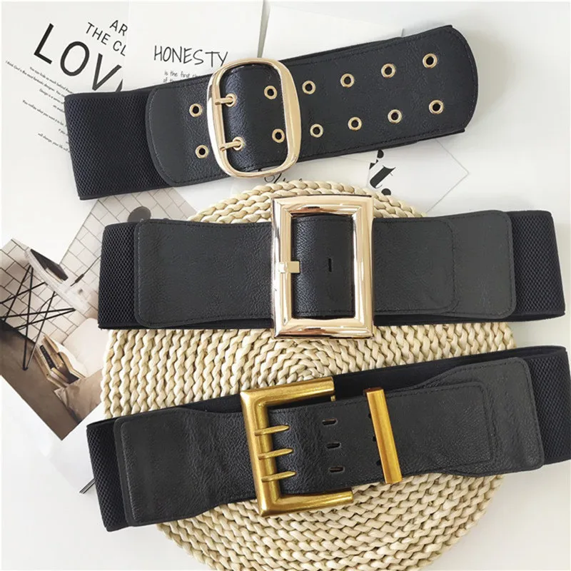 New Personality Square Pin Buckle Belts For Women Dress Party Decorate Stretch Wide Waist Seal Vintage Design HOT Coat Waistband