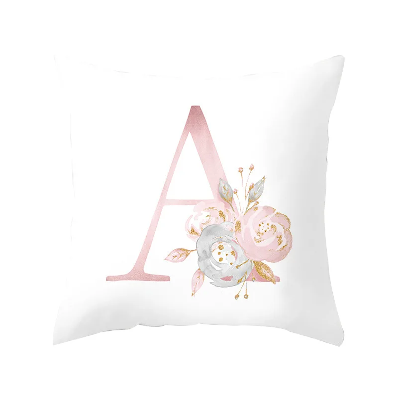 A/B/C-P Enfants Chambre Décoration Lettre Taie D'oreiller Alphabet Anglais Polyester Juste De Coussin pour Canapé Décor À La Maison Fleur Taie D'oreiller