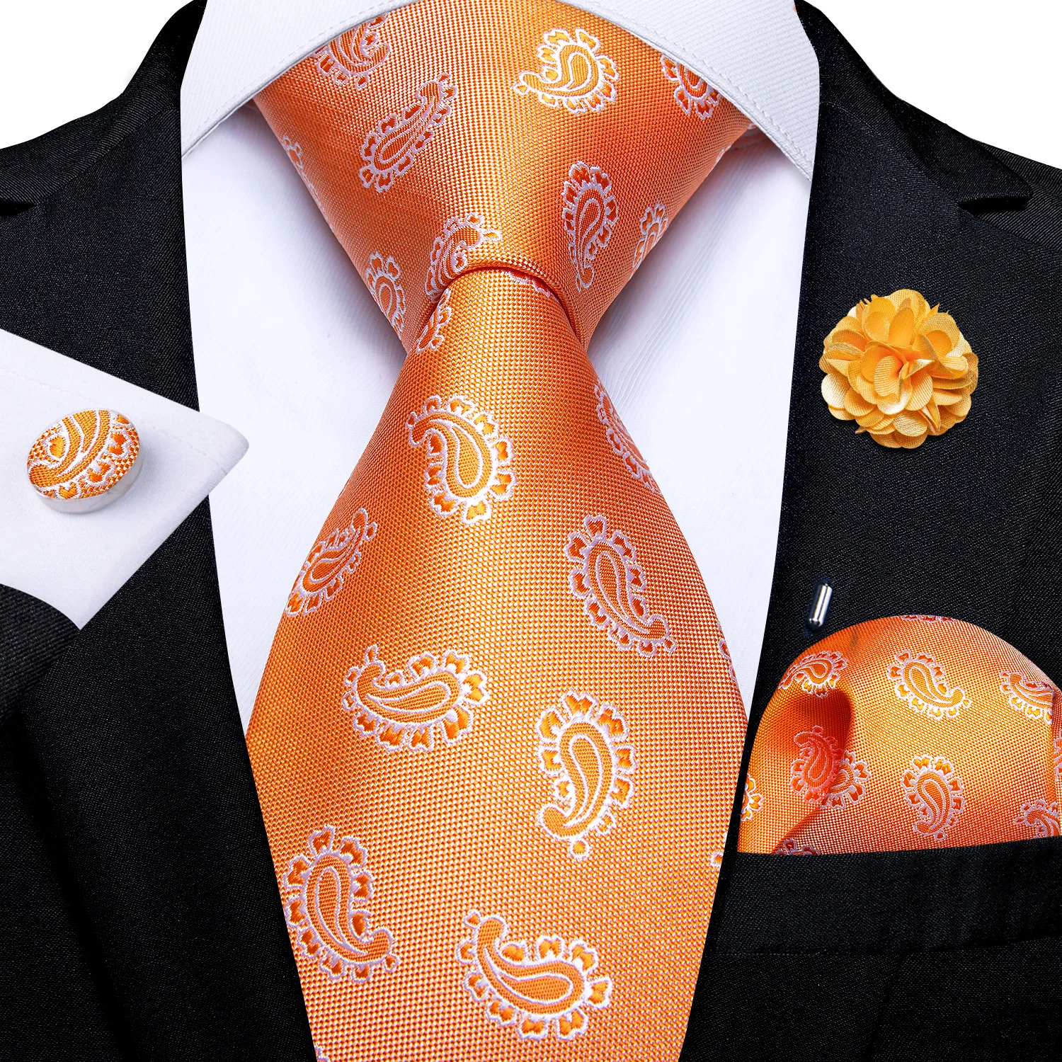Floral Pink Ties For Men Wedding Party Man Tie Handkerchief Brooch Cufflinks Set Men Accessories Gravata