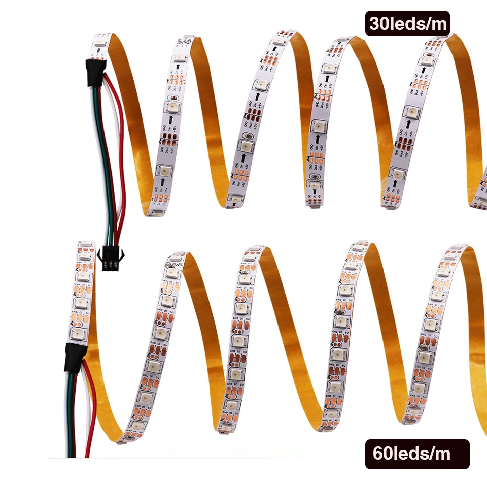 DC 5V WS2812B LED Strip 30/60/144 pixels/m IP2 IP65 Smart WS2812 IC Dream Color Night Lamp 5050 RGB LED Strip Light