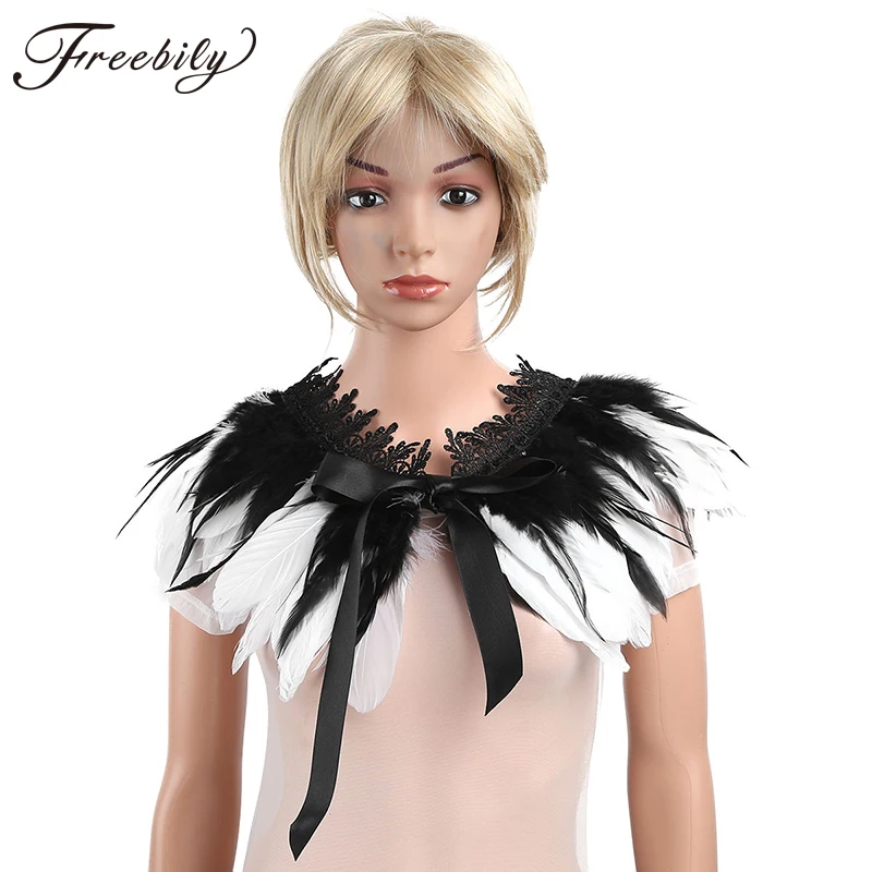 

Feather Fake Collar Victorian Real Natural Feather Cape Stole Shawl Gothic Collar Festival Rave Stage Performance Costume